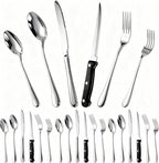 Silverware Set with Steak Knives, Stainless Steel Flatware Cutlery Set for 4, Spoons Forks and Knives Sets, Mirror Finished Utensil Sets Dishwasher Safe (24PCS Silver)