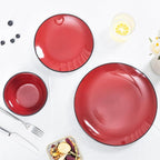 Plates and Bowls Sets for 4 - CJDC-QUELO 12-Piece Stoneware Dinnerware Sets, Ceramic Dishware Set for Indoor Kitchen Use and Formal Dining, Chip and Scratch Resistant Microwave Dishwasher Safe, Red