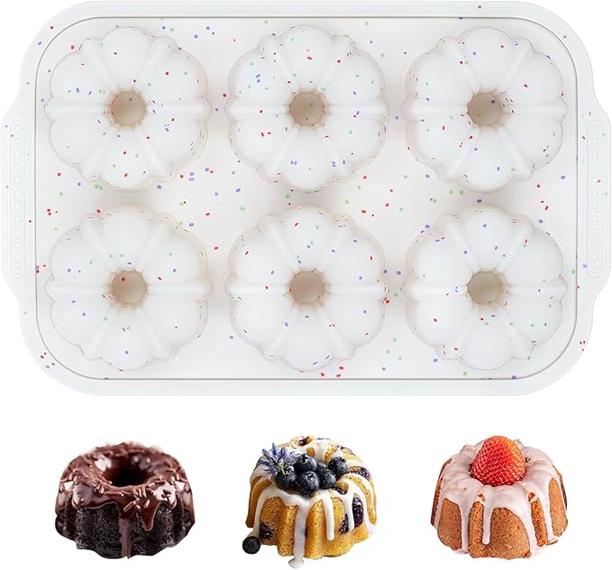Mini Fluted Tube Cake Pans for Baking with Metal Reinforced Frame, 2Pcs Silicone 6-Cavity Mini Flan Molds, Nonstick Baking Mold for Cupcake, Brownie, Donuts, Cornbread, Jello