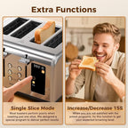 4 Slice Touch Screen Toaster, Stainless Steel Toaster with Wide Slots for Bagels and Bread, Reheat/Defrost/Cancel Functions, Removable Crumb Tray, Silver