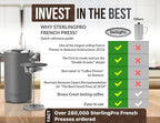 French Press Coffee Maker (1.5L)-Gray Color-Double Walled Large Coffee Press with 2 Extra Filters-Enjoy Granule-Free Coffee, Stylish Rust Free Kitchen Accessory-Stainless Steel