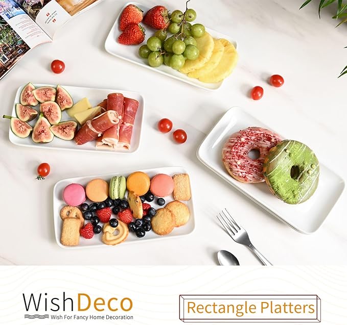 Small Rectangle Plates Set of 6, White Serving Platters 9 inch, Ceramic Sushi Plates, Serving Plate for Appetizer, Dessert, Party, Microwave Safe