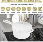 E-far Enameled Cast Iron Sauce Pan, 2 Quart Dutch Oven Saucepan with Lid, Small Sauce Pot for Cooking, Boiling, Healthy & Non Toxic, Induction & Oven Safe, White