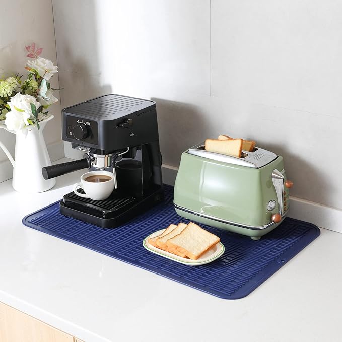 Silicone Dish Drying Mat for Multiple Usage,Easy clean,Eco-friendly,Heat-resistant Silicone Mat for Kitchen Counter or Sink,Refrigerator or Drawer Liner Navy Blue 3XL 28 inches x 18 inches