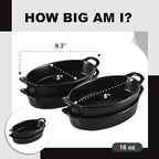 Bruntmor 8" x 5" Oval Porcelain Ceramic Deep Dish Pie Pan Set of 4, Double Handle Au Gratin Baking Dishes, Oven Safe Roasting Lasagna Pan For kitchen- Black