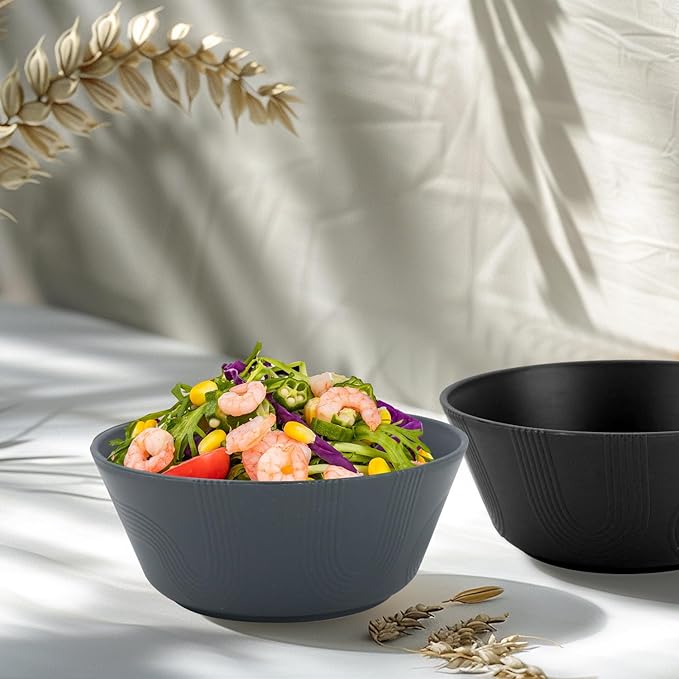 36 OZ Cereal Bowls Set of 6, Unbreakable Wheat Straw Bowls, Large Plastic Bowl Reusable, Microwave and Dishwasher Safe Kitchen Bowls for Serving, Soup, Popcorn, Ramen (Black, Grey)