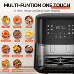 QIDO Air Fryer 8-in-1 with 5 QT Capacity,180°-450°F Precision Heating, Air Fry, Roast, Broil, Reheats, Dehydrates, Less Oil, Features Shake Reminder, Large Touch Display with Auto Menus, Compact Black