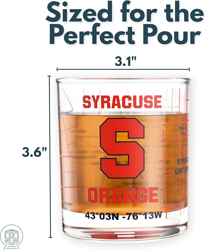 Greenline Goods – University of Syracuse Orange College Whiskey Glasses (Set of 2), 10 oz – Full-Color Logo + Campus Map