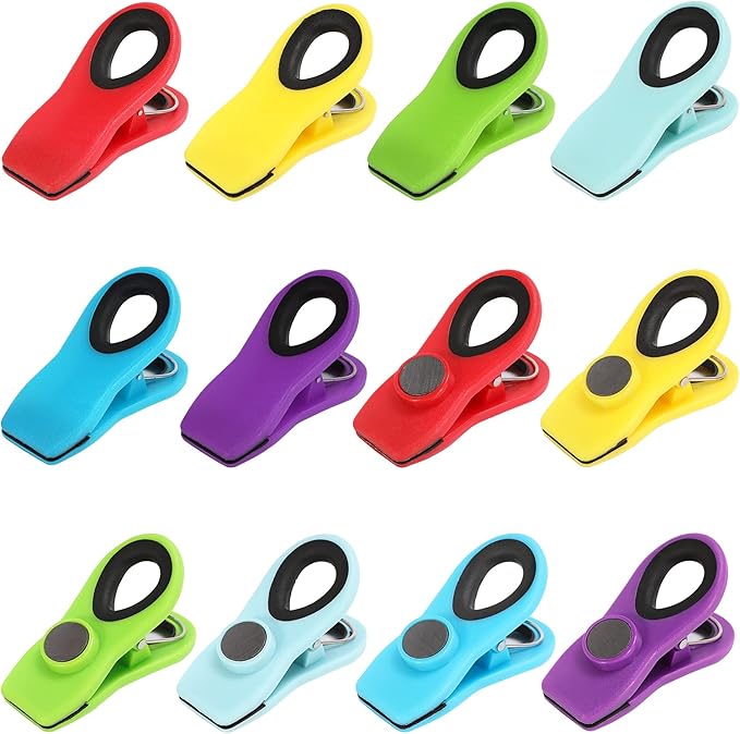 12 Pack Chip Clips, Magnetic Bag Clips with Airtight Seal for Chips, Bread, Snacks, Fridge Organizer Kitchen Storage Clips Multicolor