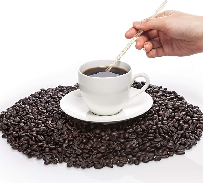 Honoson 100 Pieces Disposible Plastic Round Top Crystal Swizzle Sticks (Gold)