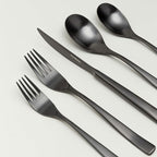 over&back 20pc Curved Flatware Cutlery Set - Comes with 4 Dinner Forks, 4 Salad Forks, 4 Dinner Knives, 4 Dinner Spoons, and 4 Teaspoons - 18/8 Stainless Steel - Dishwasher-Safe - Matte Black