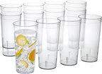 US Acrylic Café Plastic Reusable Tumblers (Set of 12) 32-ounce Iced-Tea Cups Clear | Value Set of Restaurant Style Drinking Glasses, Stackable, BPA-free, Made in the USA | Top-rack Dishwasher Safe