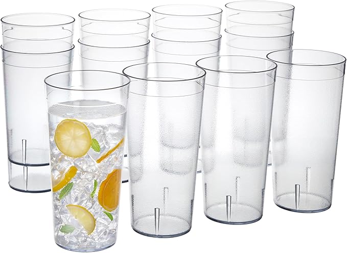 US Acrylic Café Plastic Reusable Tumblers (Set of 12) 32-ounce Iced-Tea Cups Clear | Value Set of Restaurant Style Drinking Glasses, Stackable, BPA-free, Made in the USA | Top-rack Dishwasher Safe