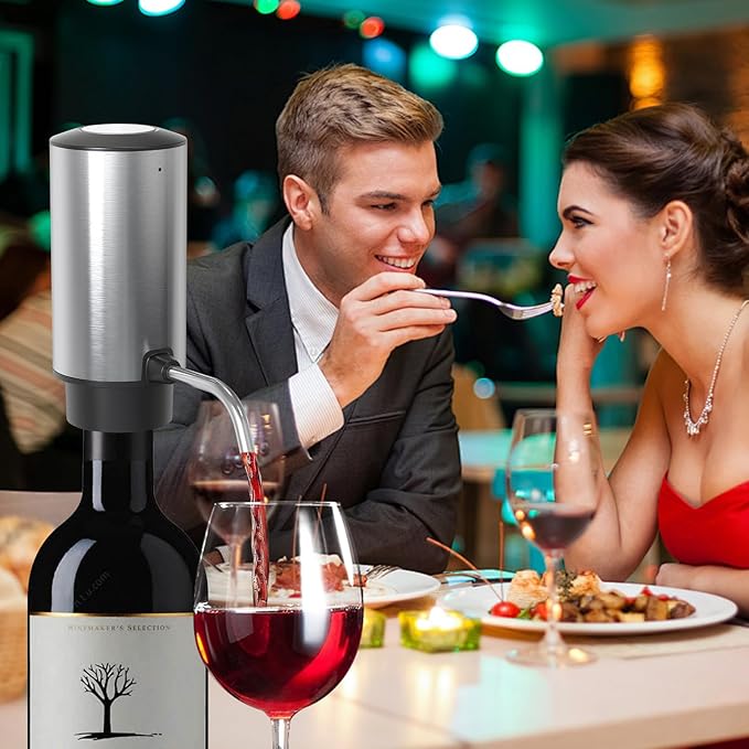Wine Aerator Electric Wine Decanter Automatic Wine Aerator, Wine Dispenser withUSB TYPE-C Rechargeable for Wine enthusiasts & own use (Stainless steel)