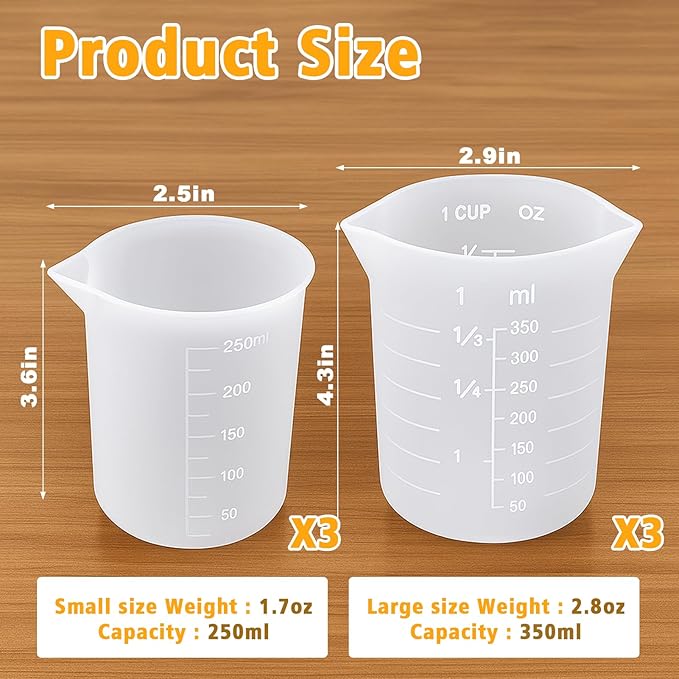 Palksky Silicone Measuring Cups for Melting Chocolate, 6PCS Chocolate Melting Cup with 250 & 350ml Capacity, Reusable Baking Supplies for DIY Chocolate Molds