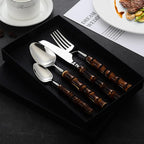 Wood Bamboo Silverware Set for 4 Cutlery Flatware Set Elegant Tableware Stainless Steel Cutlery Utensil Sets for Home Kitchen Restaurant Wooden Handle Dishwasher Safe 16 Pieces