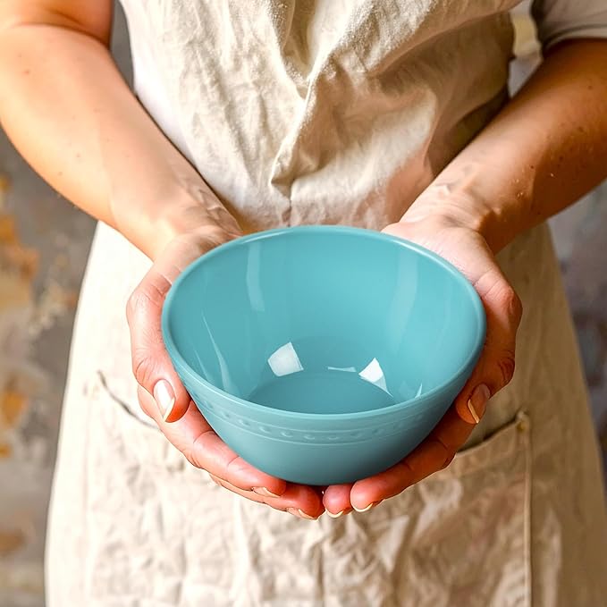 Melamine Beaded Cereal Bowls Set Aqua, 6 inch, 24oz All purpose/Soup/Salad Bowls Set of 6, Unbreakable Durable, Dishwasher Safe, BPA Free - Perfect for Soups, Salads, Cereal & Entertaining