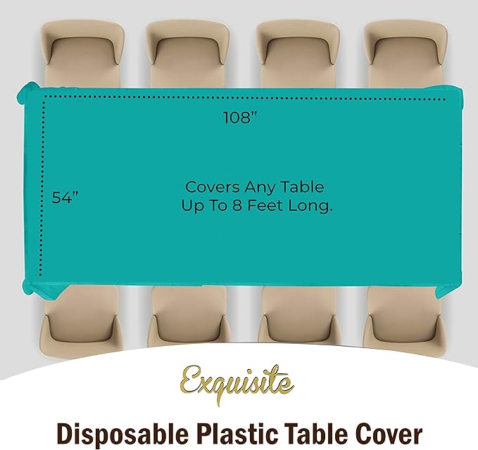 Exquisite Party Solids 12-Pack Premium Plastic Tablecloth 54in. x 108in. Rectangle Table Cover - Teal