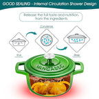 vancasso Enameled Cast Iron Dutch Oven, 2.5 QT Green Naturally Non-Stick Casserole Dish Cookware, with Stainless Steel Knob Lid Cast Iron Casserole for Steam Braise Bake Broil Saute Simmer Roast