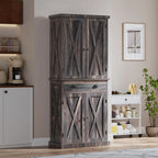 YITAHOME 72'' Tall Kitchen Pantry Cabinets, Farmhouse Storage Cabinets with Barn Doors, Drawer ＆ Adjustable Shelves, Rustic Wood Cupboard for Dining Room, Living Room, Gray Rustic