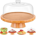 Homeries Bamboo Cake Stand with Lid, Cake Plate, (6 in 1) Multi-Functional Serving Platter, Large Cake Stand with Dome, Cake Display Stand with lid & Cake Dome - Use as Cake Holder, Cake Cover
