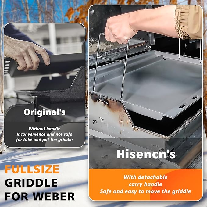 7637 Full-Size Griddle Insert for Weber Spirit I & II 200 Series Gas Grills, Carbon Steel Griddle E210 E220 E215 S210 S220, Flat Top Griddle for Weber, Outdoor Indoor Griddle with Removable Handles