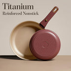 CAROTE 18Pcs Titanium Reinforced Nonstick Pots and Pans Set, Nonstick Cookware Set with Detachable Handle, Induction Kitchen Cookware Sets Removable Handles, Dishwasher Safe, Oven Safe, Red