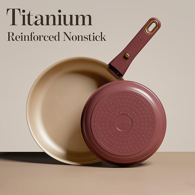 CAROTE 18Pcs Titanium Reinforced Nonstick Pots and Pans Set, Nonstick Cookware Set with Detachable Handle, Induction Kitchen Cookware Sets Removable Handles, Dishwasher Safe, Oven Safe, Red