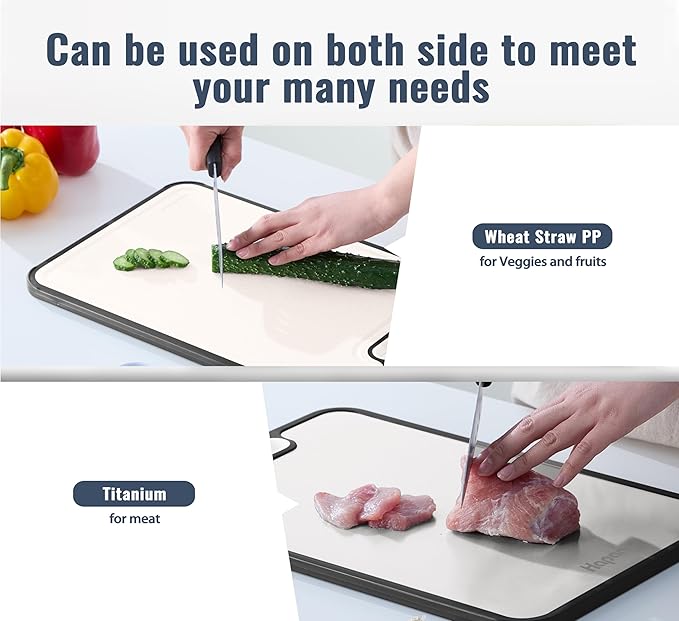 Titanium Cutting Boards for kitchen, Double Sided Metal Cutting Board, Non Toxic Chopping Board, Wheat Straw PP/Healthy Large Titanium Cutting Board for meat, Easy to Clean