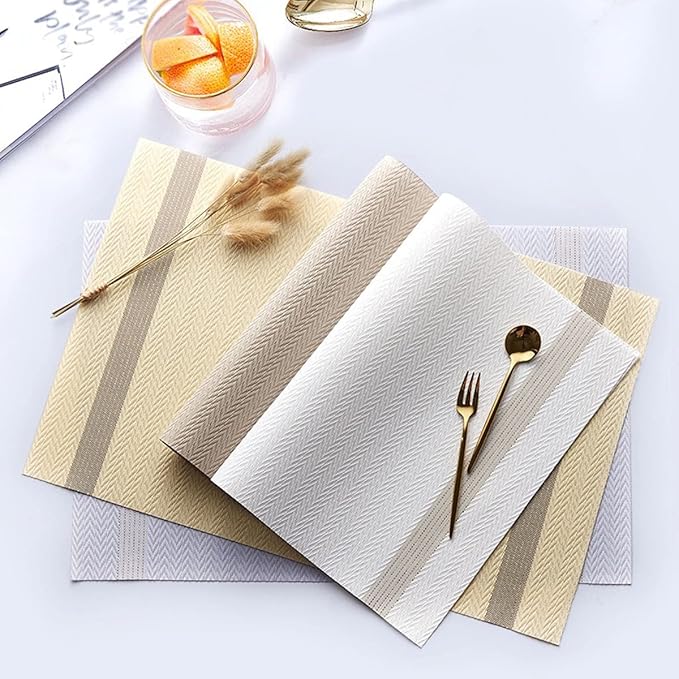 PIGCHCY Placemats Set of 4, Luxurious Elegant Placemats Non-Slip Washable Durable Table Mats for Home/Dining Room Decoration (Light Brown,18 X 12 inches)
