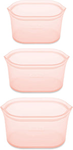 Zip Top Reusable Food Storage Bags | 3 Dish Set [Peach] | Silicone Meal Prep Container | Microwave, Dishwasher and Freezer Safe | Made in the USA