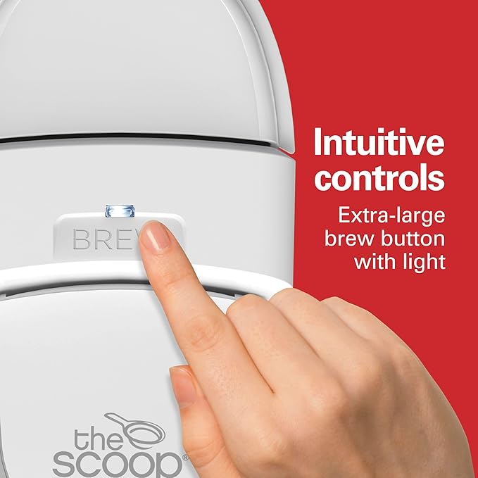 Hamilton Beach 47621 The Scoop Single Serve Coffee Maker & Fast Grounds Brewer for 8-14oz. Cups, Brews in Minutes, Next Gen, White