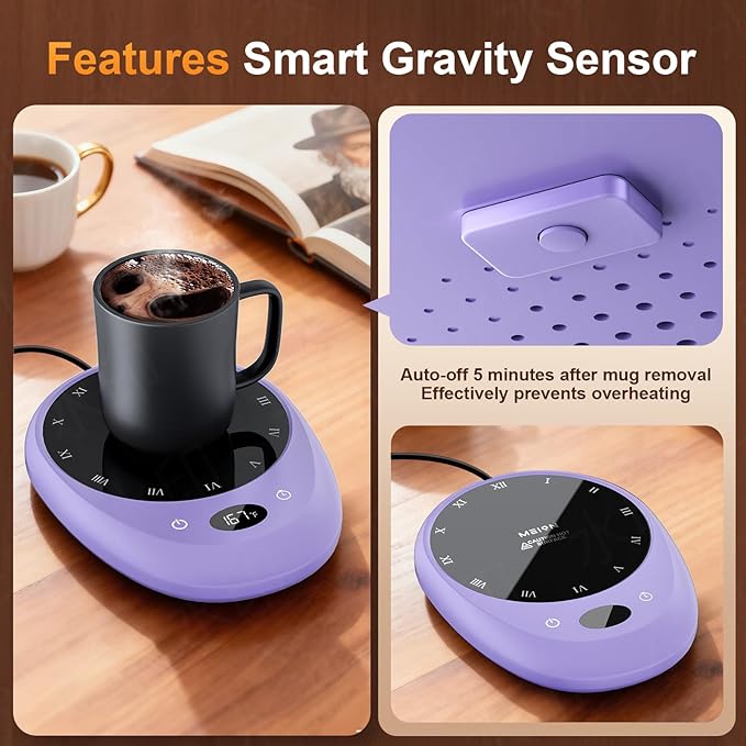 MEION Coffee Mug Warmer for Desk, Coffee Cup Warmer, 4 Temp Settings & 1-12H Timer, Coffee Warmer with Auto Shut Off Smart Gravity Sensor, Beverage & Candle Warmer Coffee Gifts Accessories (Lavender)