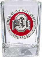 Heritage Pewter Ohio State Square Shot Glass | Hand-Sculpted 1.5 Ounce Shot Glass | Intricately Crafted Metal Pewter Alma Mater Inlay