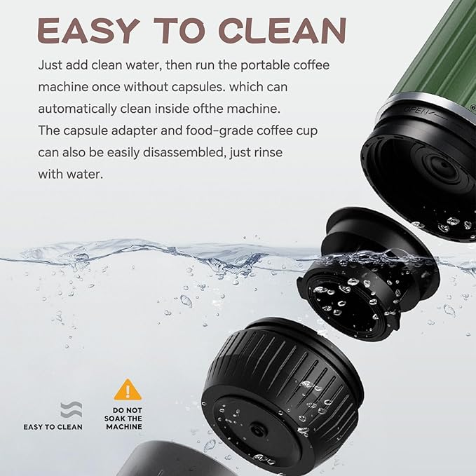 Portable Electric Espresso Machine, Travel Coffee Maker for Camping, Car Coffee Maker Self-Heating with USB-C, With Ground Coffee & NS Capsule for RV, Hiking, Office(Green)