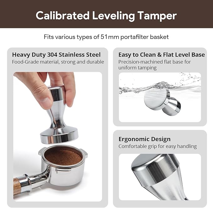 Espresso Accessories Kit 51mm Tamper: Espresso Tamper Set, Coffee Tamper Espresso Tools with WDT Tool, Puck Screen, Dosing Funnel | Espresso Kit Espresso Machine Accessories Fit 51mm Portafilters