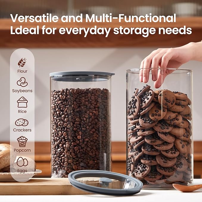 Extra-Large Glass Flour and Sugar Storage Containers with Airtight Lids,1-Gallon(135ozx2) Big Glass Food Canister Jars with Lid,Kitchen Organization Jar Perfect for Cookies,Cereal and Eggs