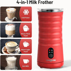 Milk Frother, Paris Rhône 4-in-1 Milk Steamer and Frother, Hot & Cold Foam Milk Warmer with Temperature Control, Auto Shut-Off Frothers for Coffee, Latte, Cappuccino, Macchiato