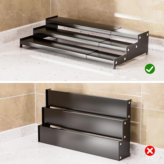 Premium Spice Rack Organizer for Countertops - tiered spice rack organizer for cabinet,spice jars, oil bottles and utensils 1 Pack Grey (modern rust-resistant design)