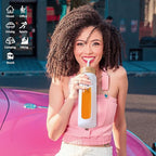 Kodrine Water Bottle with Straw, 24 oz Glass water Bottle with 2 Lids Bamboo Straw Lid and Spout Lid with Handle, 32 oz Clear Water Bottle Glass for Sports Travel, Waterbottle with Time Marker