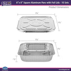 8x8 Aluminum Pans With Lids (10 Pack) 8 Inch Foil Pans With Covers - Cake Pans - Aluminum Square Pans With Lids - Disposable Food container - great For Cake Baking, Cooking, Freezing, Prepping Food