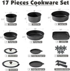 SENSARTE 17 Piece Pots and Pans Set, Nonstick Detachable Handle Cookware Set, Induction Kitchen Cookware Set with Removable Handle, Healthy Non Stick for RV, Dishwasher ＆ Oven Safe, PFOA Free (Black)
