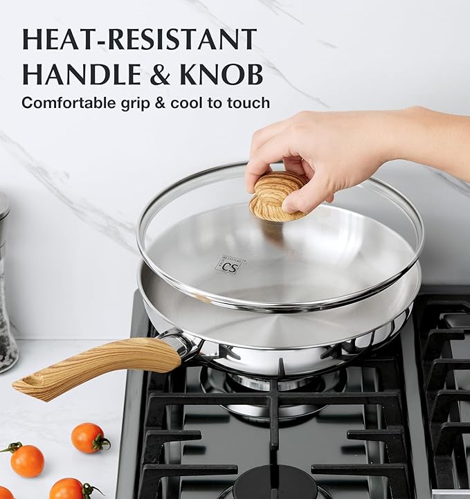KOCH SYSTEME CS Stainless Steel Frying Pan Set with Lid, 8" & 10" & 12" Stainless Steel Pans Set with Heat-resistant Handle, Triply Base Induction Cooking Pans Set, Fast & Even Heat, Dishwasher Safe