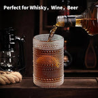 Hobnail Drinking Glasses，12 oz Glasses Drinking Set of 6，Vintage Glassware，Whiskey/Cocktail/Juice/Beer/Water/Kitchen Glasses for Bar Tumbler Glassware，Vasos De Vidrio Glass Cups Set for Mixed Drinks