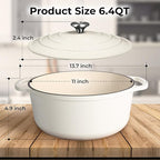 Zulay Kitchen 6 Quart Enameled Cast Iron Dutch Oven with Lid – Premium Durability & Oven Safe up to 500°F – Heavy Duty Cookware Perfect for Bread Baking, Stews, Braising & Roasting – White