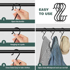 20PCS S Hooks for Hanging,3.5 Inch Heavy Duty Closet Hooks with Safety Buckle,Closet Hooks Hanging for Plants,Clothes,Kitchen Utensil,String Lights,Handbags,Belt, Hat, Cup, Tie (Black)