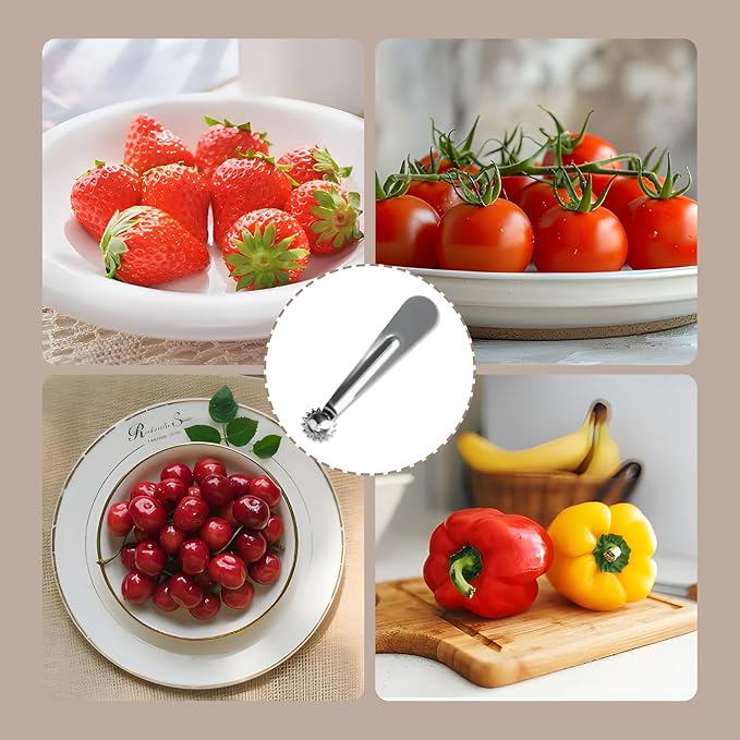 8 PCS Tomato Corer Strawberry Huller Tool,Strawberry Stem Remover,Stainless Steel Fruit Stem Remover for Tomato,Vegetable and Fruit Corers,Perfect for Kitchen