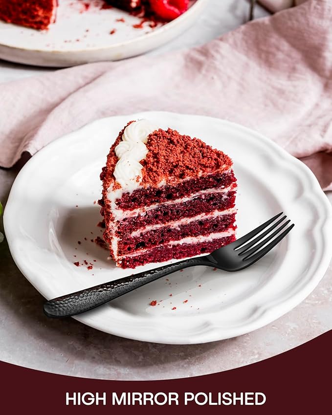 Hammered Black Silverware Set, EUIRIO 24 Pieces Cutlery Sets for 4, Heavy Duty Stainless Steel Flatware, Food-Grade Utensil Sets Includes Spoons Forks and Knives, Mirror Finish Dishwasher Safe