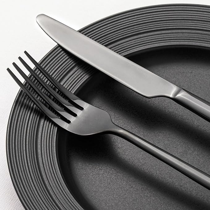 KINGSTONE Black Silverware Set, 60-Piece Forged Flatware Set Cutlery Set Premium Stainless Steel, Service for 12, for Kitchen, Home, Wedding, Party, Mirror Polished and Dishwasher Safe