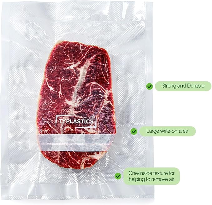 TYPLASTICS Vacuum Sealer Bags, Set of 150 Pre-Cut, Quart and Gallon, for Food Saver, Airtight Vac Storage, Meal Prep